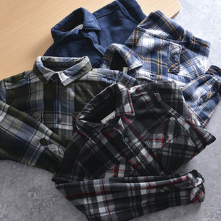 欧美单有大码 内里羊羔毛 外贸男装尾货秋冬休闲加绒格子衬衫外套