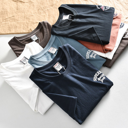 舒适纯棉水洗磨毛刺绣短袖T恤潮