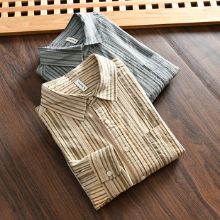 秋季 外贸尾货男士 时尚 拼色条纹长袖 潮 万年经典 衬衫 纯棉灯芯绒