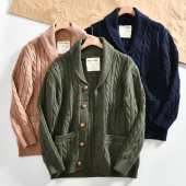 秋冬青果领针织开衫 外贸男装 休闲毛衣外套潮 100羊毛 出口北欧