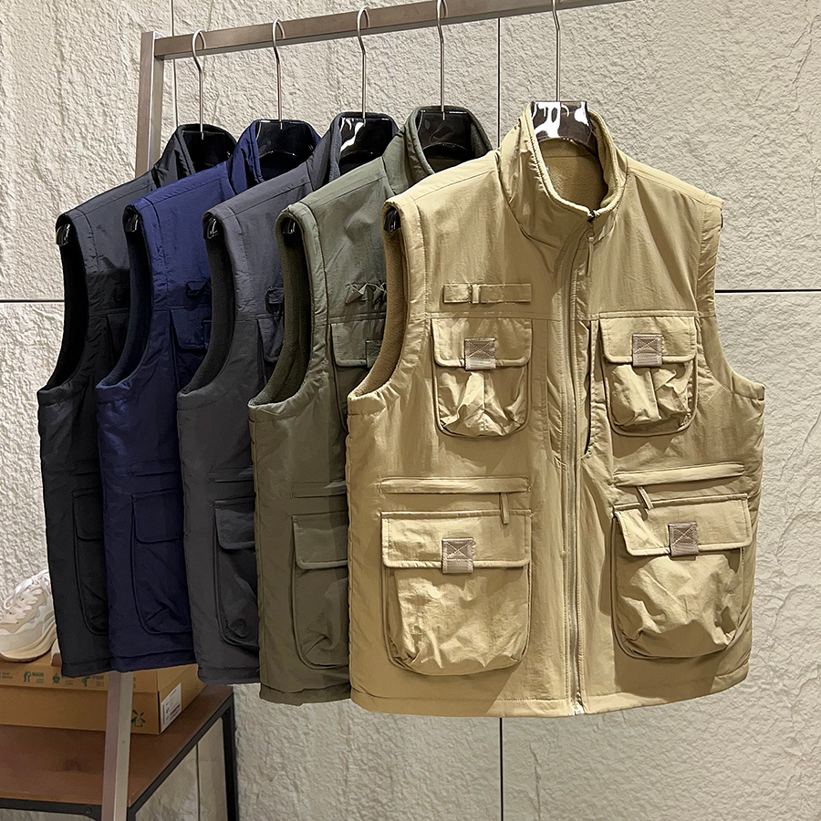 户外多功能加绒保暖立领工装马甲