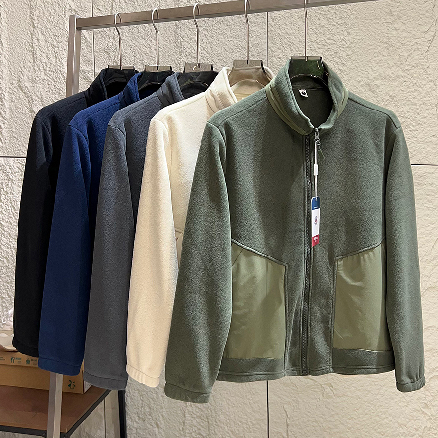 细腻柔软双面摇粒绒立领抓绒衣男