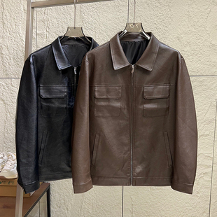 琎口超纤皮！有肉感！秋冬男士轻商务百搭翻领休闲皮衣夹克外套