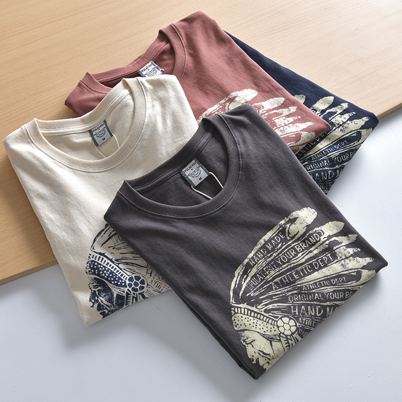 纯棉水洗磨毛印花套头长袖T恤