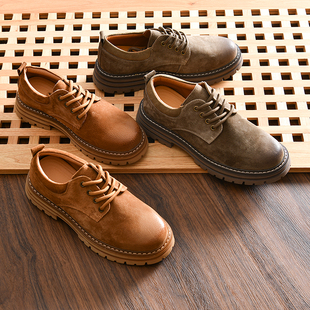 稀缺硬货!反绒真皮+牛筋大底!外贸男士新款复古工装低帮休闲鞋