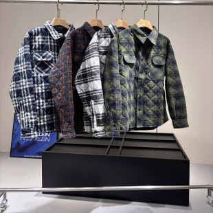 翻领棉衣衬衫 北美小众单 加厚保暖复古工装 秋冬男士 菱形格绗缝