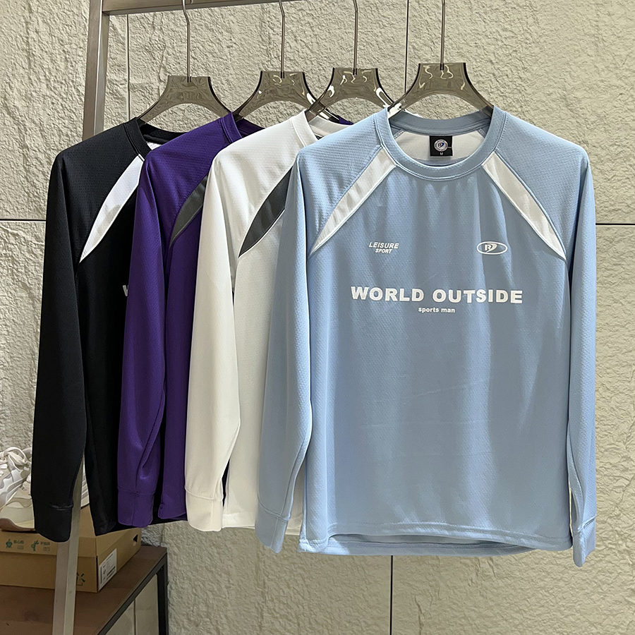 户外山系速干撞色字母印花长袖T