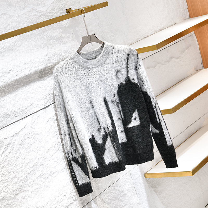 20%马海毛圆领涂鸦针织衫毛衣