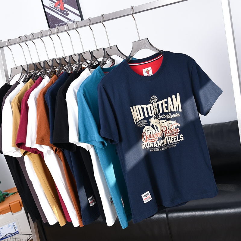 全棉水洗磨毛美式印花短袖T恤男