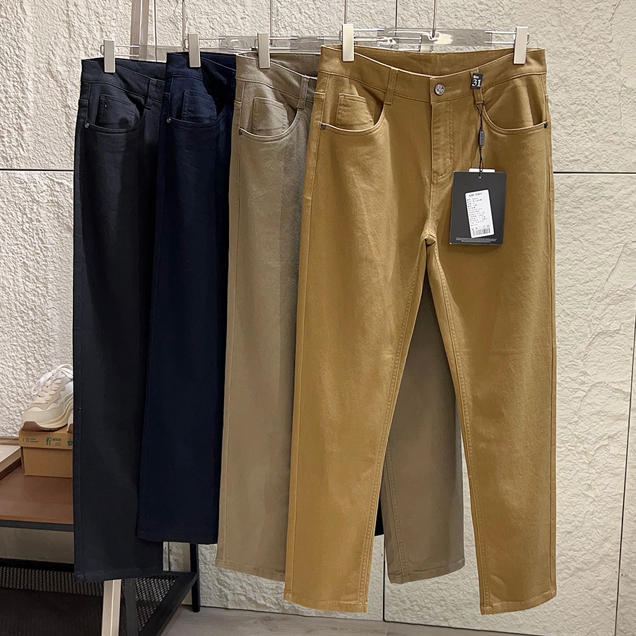 磨毛斜纹纱卡棉纯色直筒休闲裤男