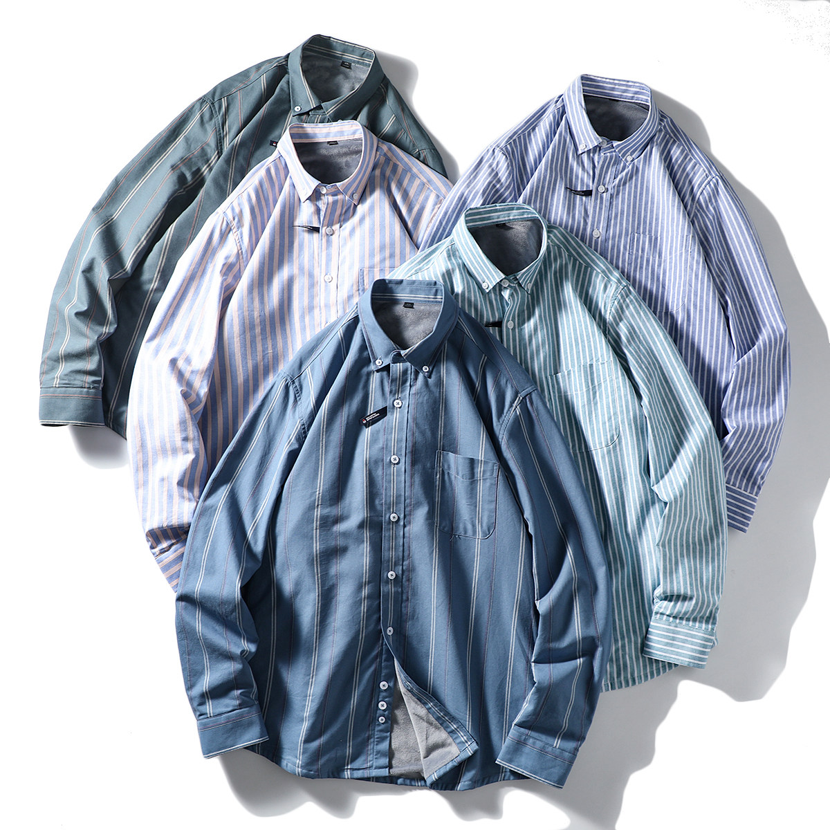 加绒加厚！自留款秋冬男士外贸时尚休闲舒适保暖条纹长袖衬衫内搭,男装,衬衫,淘宝优惠券,粉丝福利购,淘宝优惠卷