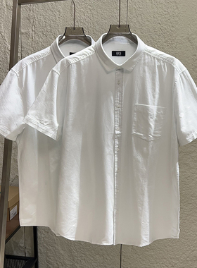 欧美单！有大码 舒适全棉！外贸男装夏季休闲小方领白色短袖衬衫
