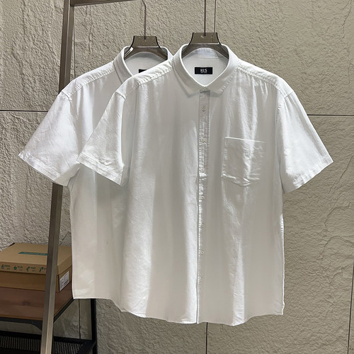 有大码舒适全棉小方领短袖衬衫男