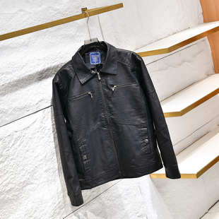 出口英单！复古机车风！外贸男装秋冬加绒保暖休闲皮衣夹克外套潮