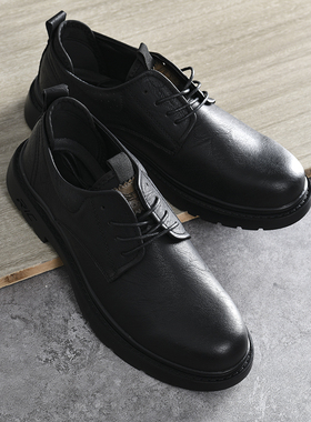 舒服不挤脚！外贸男鞋工厂尾货商务通勤日常系带圆头黑色休闲皮鞋