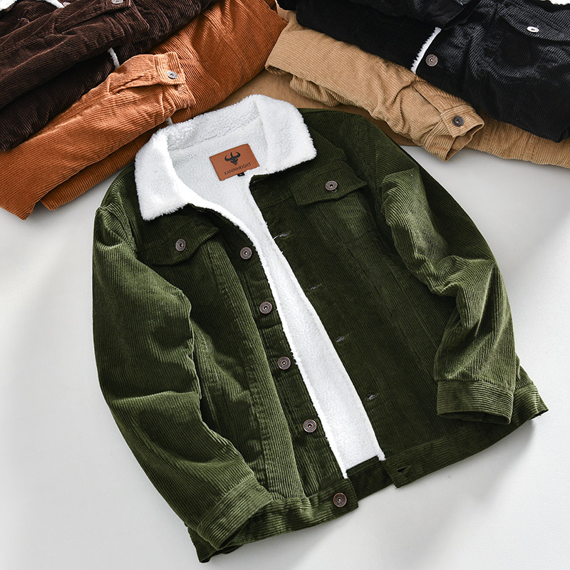 好货！美式复古灯芯绒外贸秋冬男女保暖加厚羊羔毛工装夹克外套潮,男装,夹克,淘宝优惠券,粉丝福利购,淘宝优惠卷