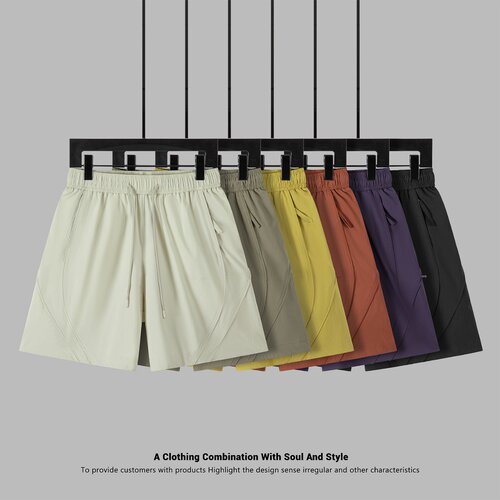 立体压边拼接轻盈裸感休闲五分裤