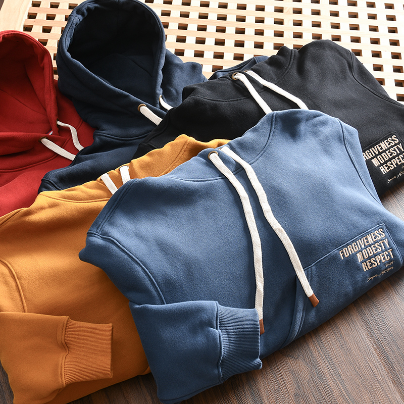 字母刺绣运动休闲套头连帽卫衣