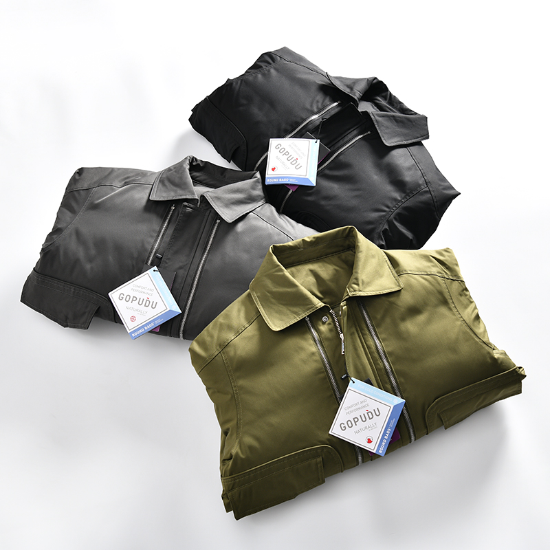 男士防风保暖双拉链翻领羽绒服