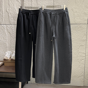 加绒加厚松紧腰宽松直筒休闲裤 秋冬男士 潮 复合奥粒绒 设计师线