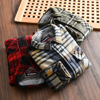 男士秋冬休闲加绒加厚格子衬衫