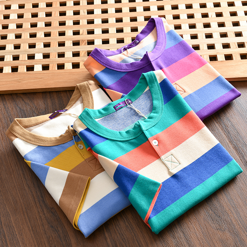 男士色织全棉条纹短袖T恤