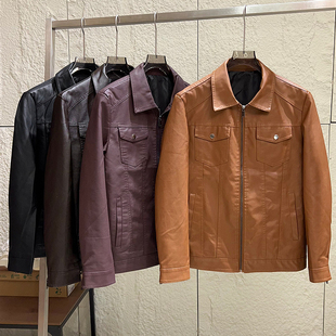 帅酷机车风！高密超纤洗水皮！秋季男士时尚休闲翻领皮衣夹克外套