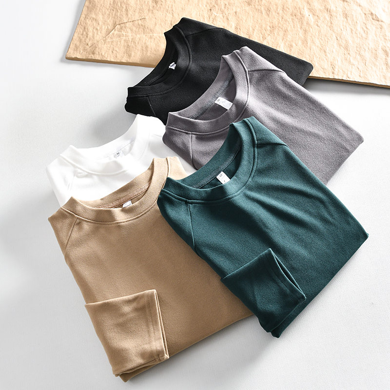 软糯双面德绒纯色长袖打底衫T恤