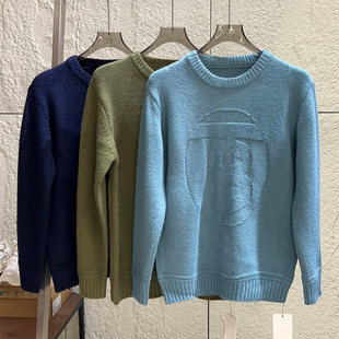 出口日单！立体浮雕提花！秋冬加厚保暖纯色百搭圆领针织衫男毛衣