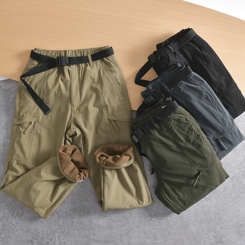 户外加绒加厚防风工装直筒休闲裤