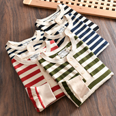 亨利领条纹长袖 重磅牛货 T恤潮 秋季 美式 高克重双纱纯棉 外贸男士