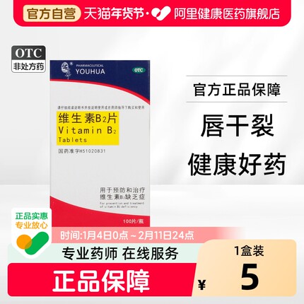 佑华维生素B2片5mg*100片*1瓶/盒脂溢性皮炎vb2唇干裂缺乏维生素