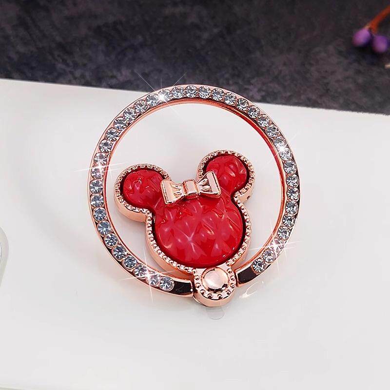 创意金属指环支架米奇手指圈粘贴式多功能旋转镶钻指环扣懒人桌面