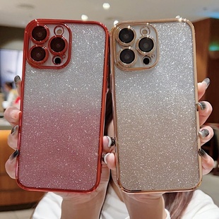 潮款电镀渐变软壳适用苹果17promax手机壳16自带镜头膜14渐变闪粉纸13红色12硅胶11高透xsmax底部防尘透明软