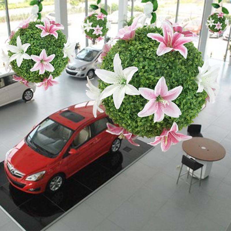 商场吊顶绿色植物球仿真百合花草球汽车4s店展厅布置装饰吊挂花球