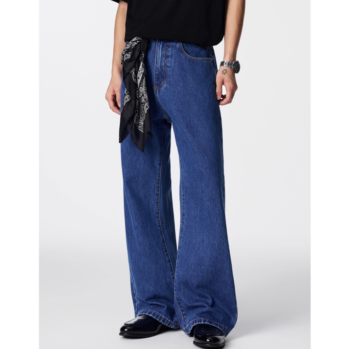 美式水洗深蓝色基础款牛仔裤男女