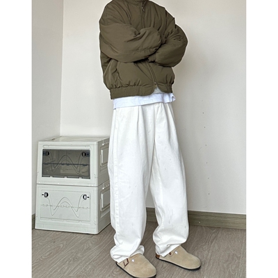 白色牛仔裤男基础纯色大码阔腿裤