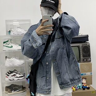 高街牛仔外套男秋冬潮牌情侣夹克ins港风工装上衣服日系大码外套