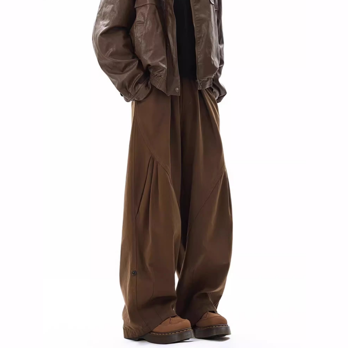 日系复古咖色工装裤男潮牌学院风