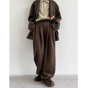 日系古着咖啡色西装裤男女潮牌阔腿宽松休闲裤子痞帅直筒垂感长裤