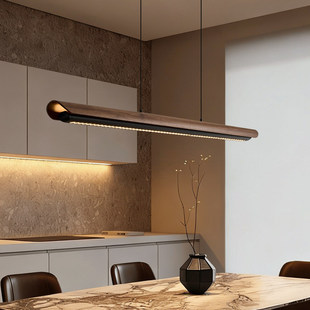 宋代美学餐厅吊灯高级感中古风餐桌岛吧台茶室一字长条胡桃木灯具