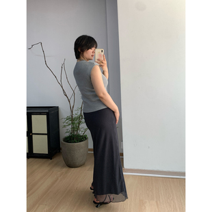 FishCake 大码微胖设计感小波点直筒半身裙通勤优雅风鱼尾纱裙女