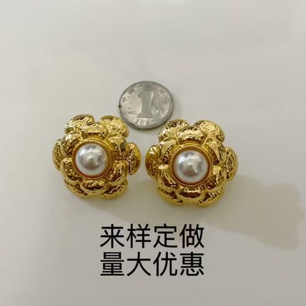 法式香风925银针玫瑰花朵耳钉港风复古独特个性珍珠耳环小众设计