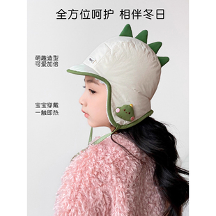 儿童帽子冬季夹棉雷锋帽男童女童户外保暖小童恐龙加绒护耳帽