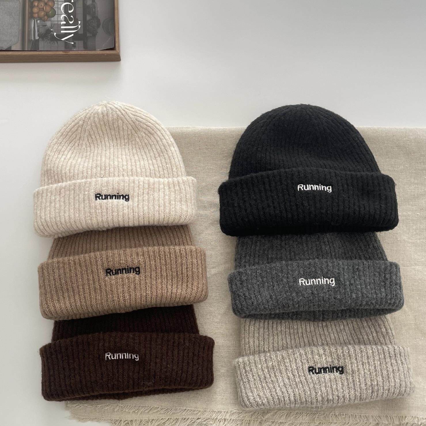 ins韩国儿童帽子秋冬女童毛线针织帽简约百搭男童宝宝保暖护耳帽