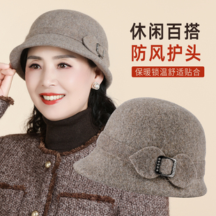 冬季妈妈帽子老太太礼帽秋奶奶渔夫帽保暖洋气中老年人盆帽带围巾