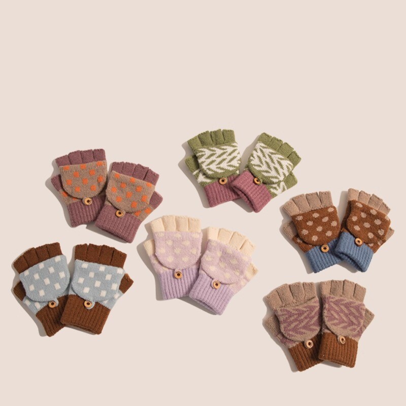 韩系复古时尚儿童冬季毛线翻盖手套男女宝宝半指保暖写字针织手套,童装/婴儿装/亲子装,手套,淘宝优惠券,粉丝福利购,淘宝优惠卷