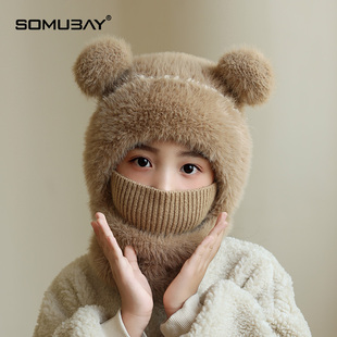 儿童毛线针织帽秋冬女童围脖一体连帽男童宝宝防风护耳保暖套头帽