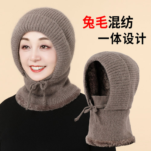 中老年帽子围巾一体冬季保暖护耳
