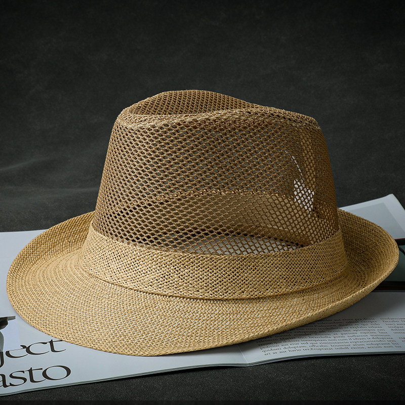 草帽男遮阳太阳帽夏季户外防晒帽透气大头围礼帽中老年爵士帽凉帽